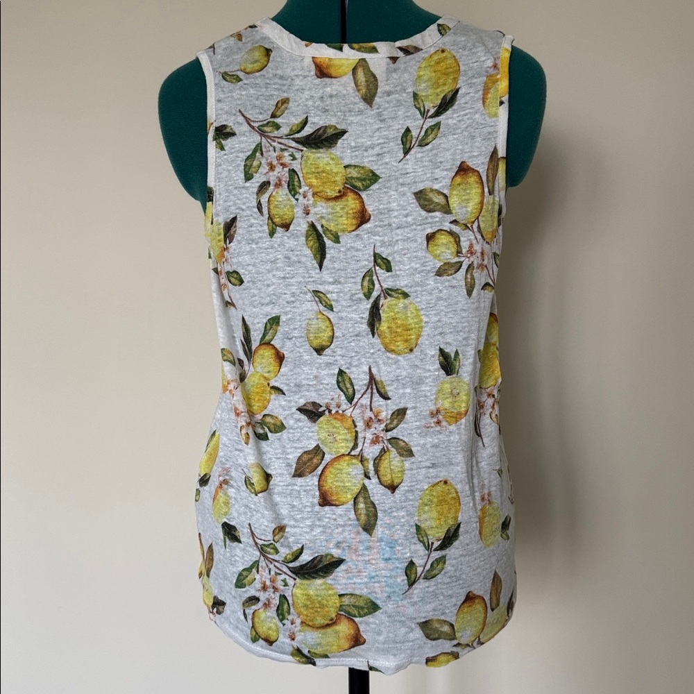 Cynthia Rowley | 100% Linen Lemon Print Sleeveless V-neck Tank Top | Size S - Picture 3 of 7